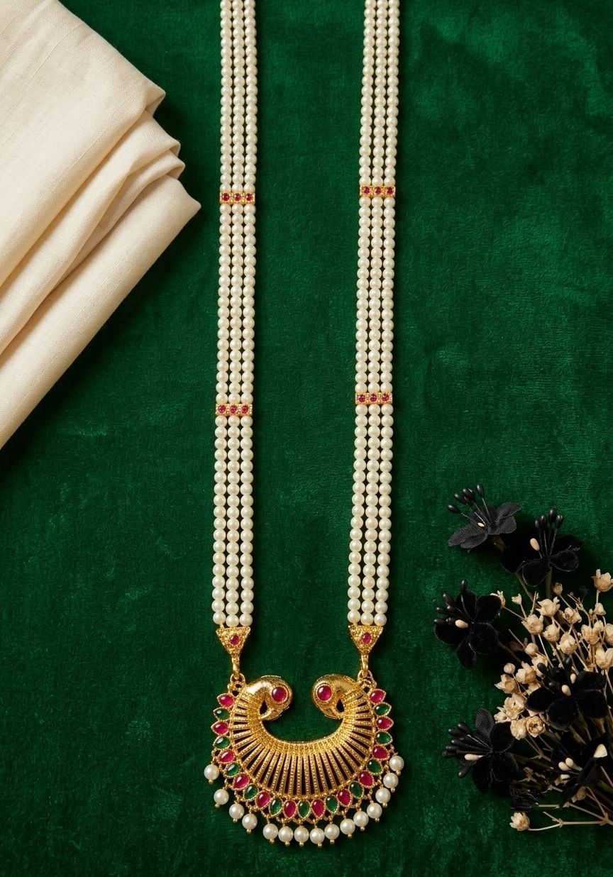 Gold Plated Meenakari Moti Necklace for Women | American Diamond Adjustable Maharashtrian Necklace | Traditional Jewellery | N-22