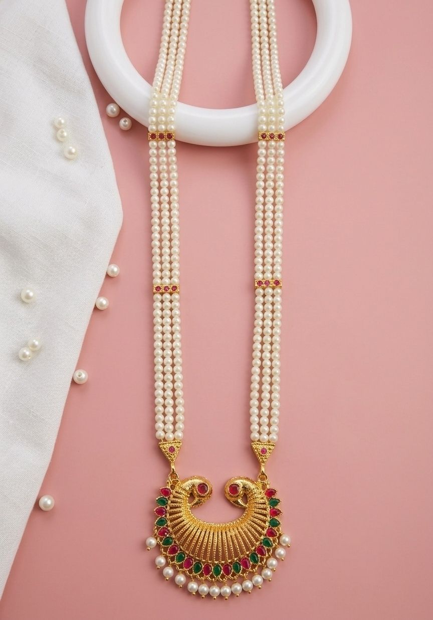 Gold Plated Meenakari Moti Necklace for Women | American Diamond Adjustable Maharashtrian Necklace | Traditional Jewellery | N-22