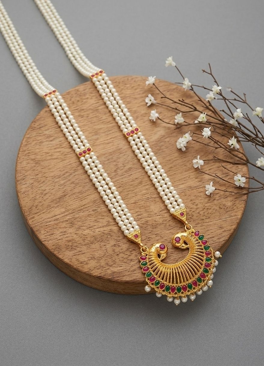Gold Plated Meenakari Moti Necklace for Women | American Diamond Adjustable Maharashtrian Necklace | Traditional Jewellery | N-22