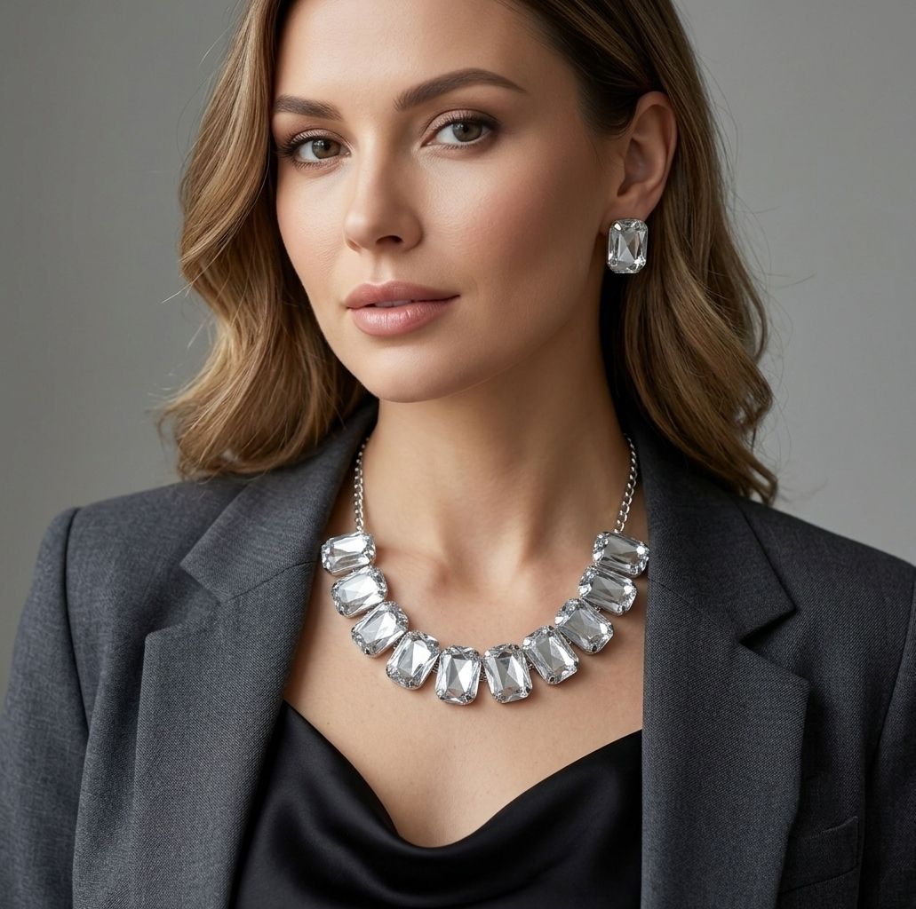 Silver Plated American Diamond Choker Necklace Set for Women | Meenakari Necklace with Earrings | Adjustable Jewellery Set | Imitation Jewellery  | N-23