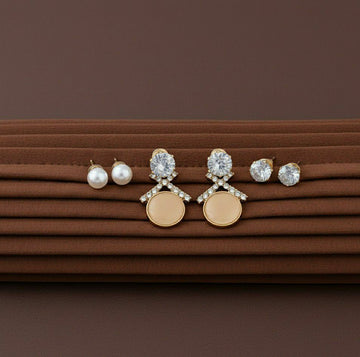 Gold Plated American Diamond Stud & Drop Earrings Combo for Women | 3 Pair Small Earrings Set | Brass & Copper | EA-4