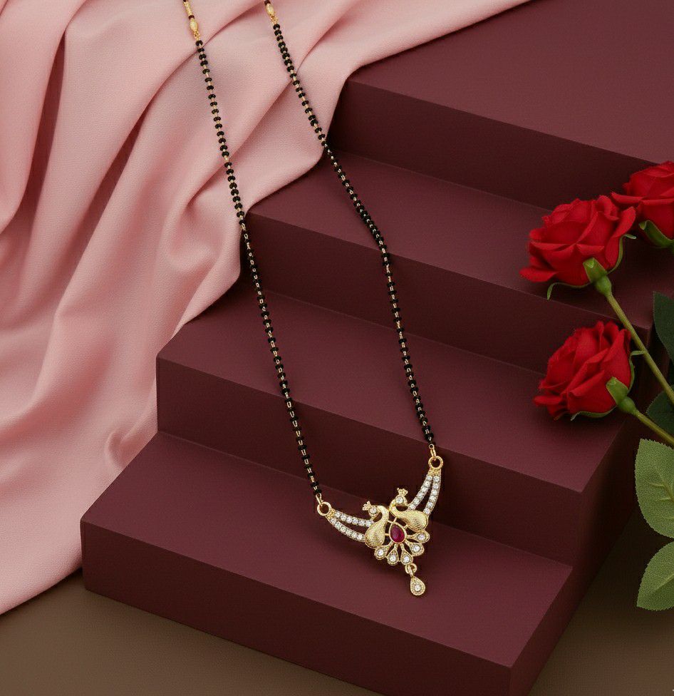 Gold Plated American Diamond Short Mangalsutra for Women | Minimal Single Strand Mangalsutra | Brass Jewellery | M-2