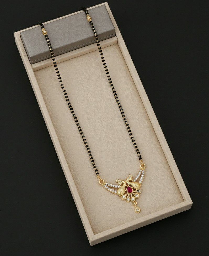 Gold Plated American Diamond Short Mangalsutra for Women | Minimal Single Strand Mangalsutra | Brass Jewellery | M-2
