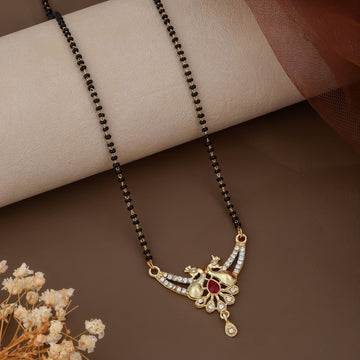 Gold Plated American Diamond Short Mangalsutra for Women | Minimal Single Strand Mangalsutra | Brass Jewellery | M-2