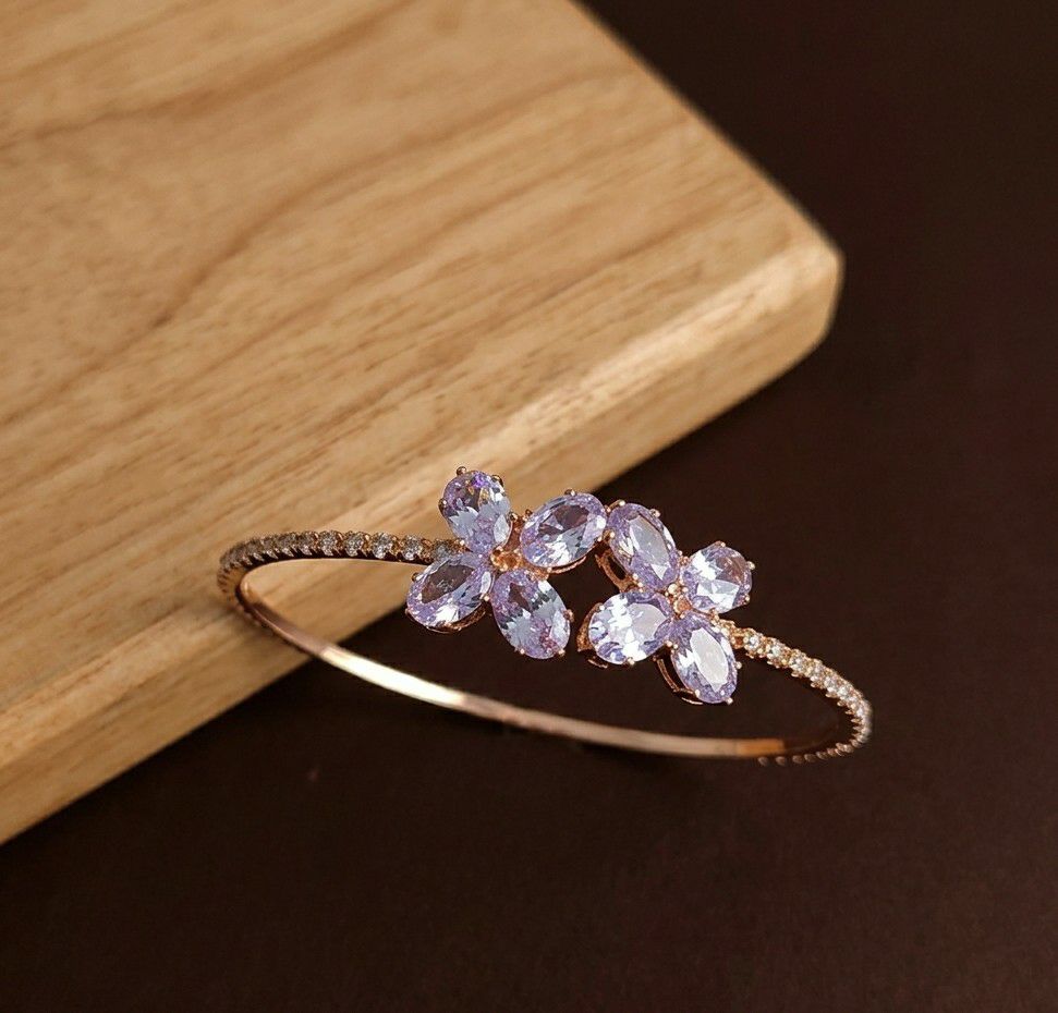 Rose Gold Plated American Diamond Flower Bracelet for Women | Adjustable Free Size Bracelet | Elegant Party Wear Jewellery | B-52