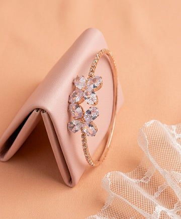 Rose Gold Plated American Diamond Flower Bracelet for Women | Adjustable Free Size Bracelet | Elegant Party Wear Jewellery | B-52