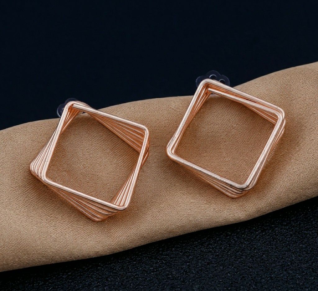 Rose Gold Plated Square Stud Earrings for Women | Stainless Steel Minimal Party Wear Earrings | EA-16