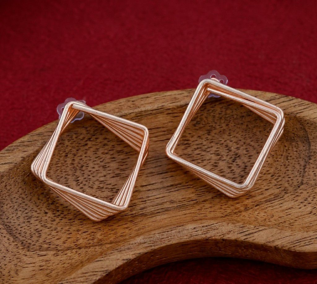 Rose Gold Plated Square Stud Earrings for Women | Stainless Steel Minimal Party Wear Earrings | EA-16