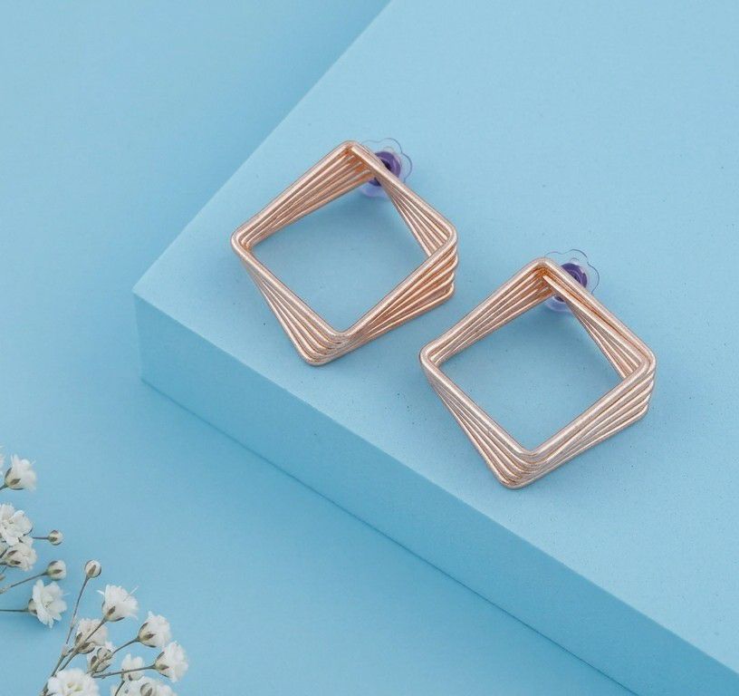 Rose Gold Plated Square Stud Earrings for Women | Stainless Steel Minimal Party Wear Earrings | EA-16