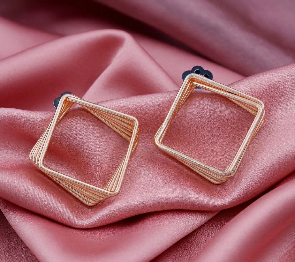 Rose Gold Plated Square Stud Earrings for Women | Stainless Steel Minimal Party Wear Earrings | EA-16