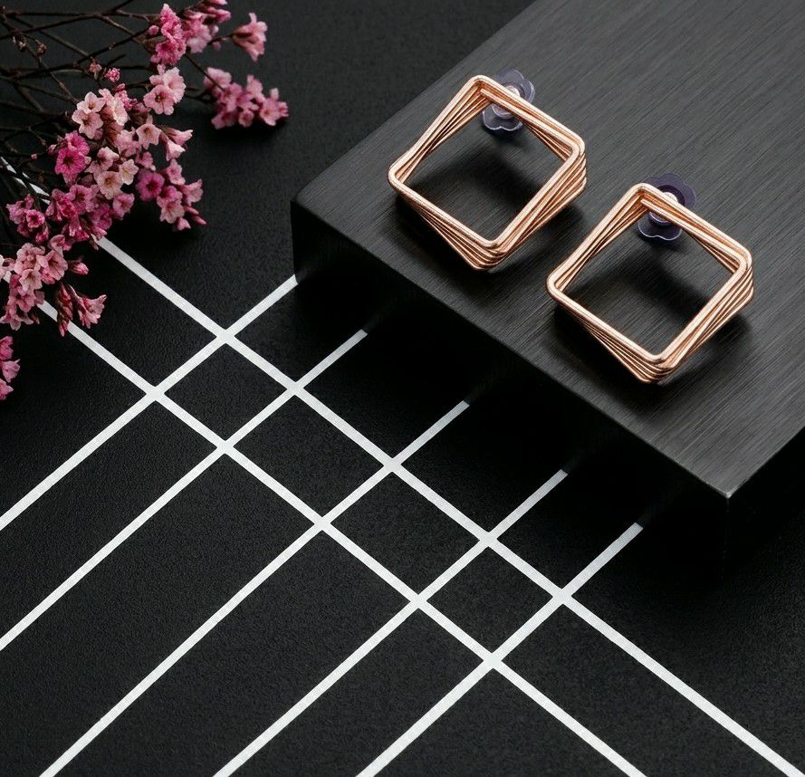 Rose Gold Plated Square Stud Earrings for Women | Stainless Steel Minimal Party Wear Earrings | EA-16