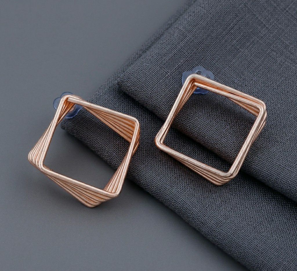 Rose Gold Plated Square Stud Earrings for Women | Stainless Steel Minimal Party Wear Earrings | EA-16