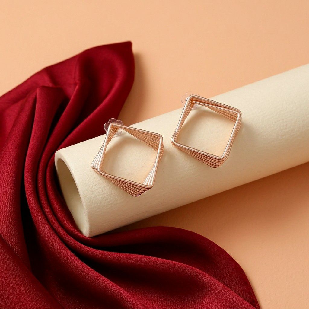 Rose Gold Plated Square Stud Earrings for Women | Stainless Steel Minimal Party Wear Earrings | EA-16