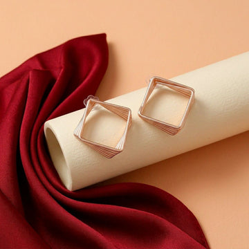 Rose Gold Plated Square Stud Earrings for Women | Stainless Steel Minimal Party Wear Earrings | EA-16