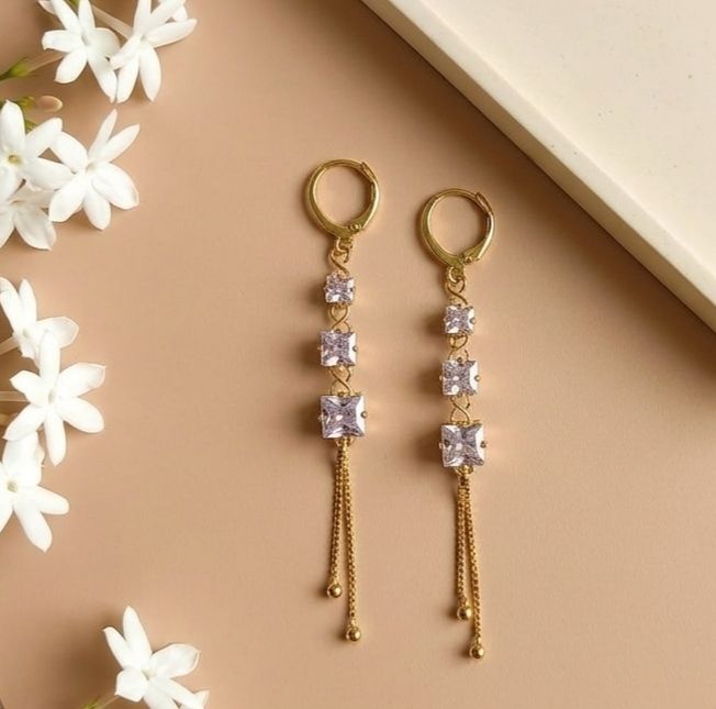 Gold Plated American Diamond Latkan Earrings for Women | Brass Fancy Drop Earrings | Party Wear Jewellery | EA-55