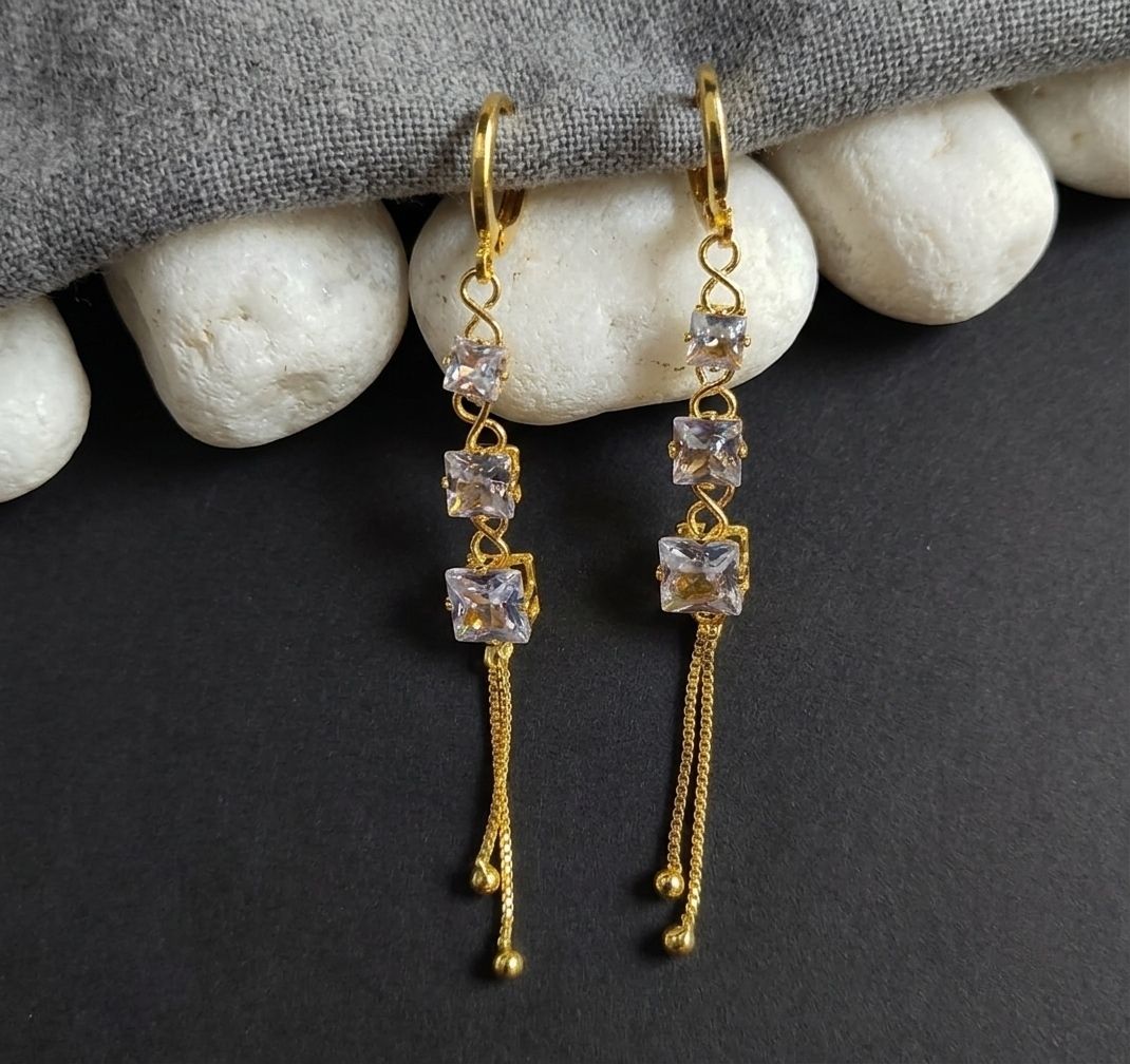 Gold Plated American Diamond Latkan Earrings for Women | Brass Fancy Drop Earrings | Party Wear Jewellery | EA-55