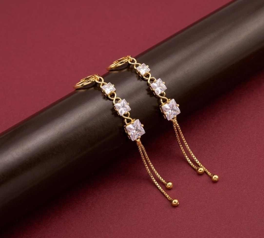 Gold Plated American Diamond Latkan Earrings for Women | Brass Fancy Drop Earrings | Party Wear Jewellery | EA-55