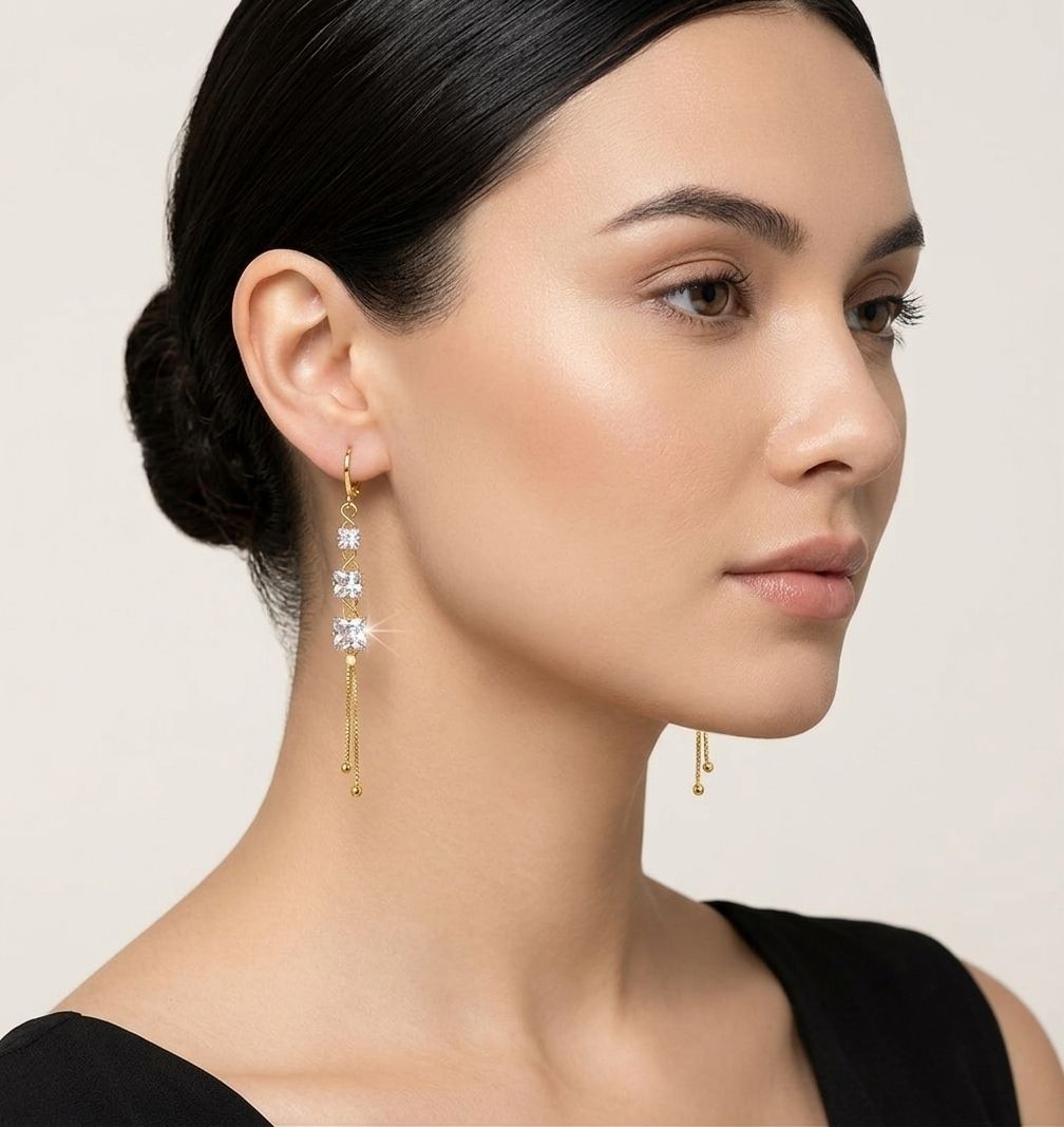 Gold Plated American Diamond Latkan Earrings for Women | Brass Fancy Drop Earrings | Party Wear Jewellery | EA-55