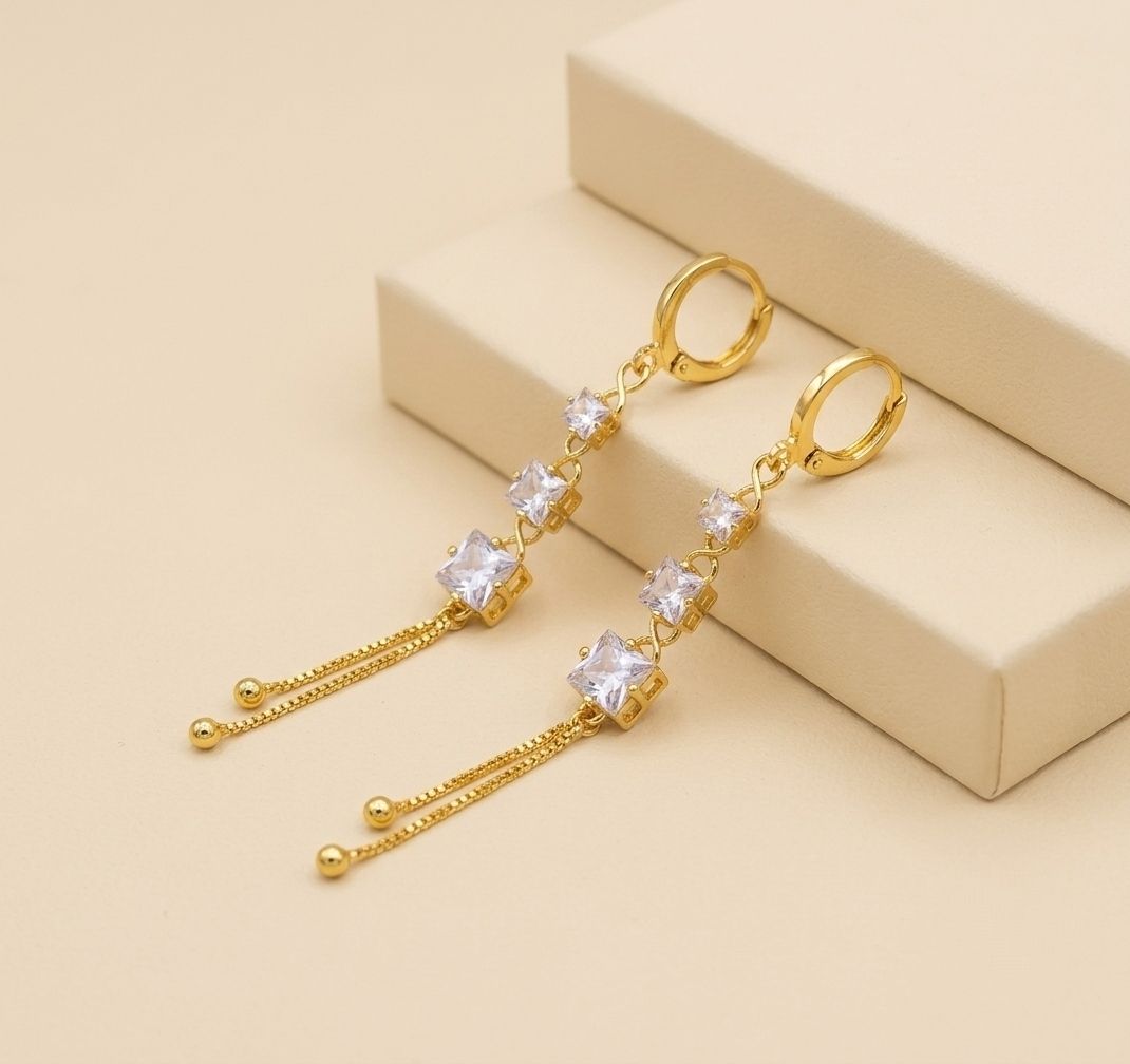 Gold Plated American Diamond Latkan Earrings for Women | Brass Fancy Drop Earrings | Party Wear Jewellery | EA-55