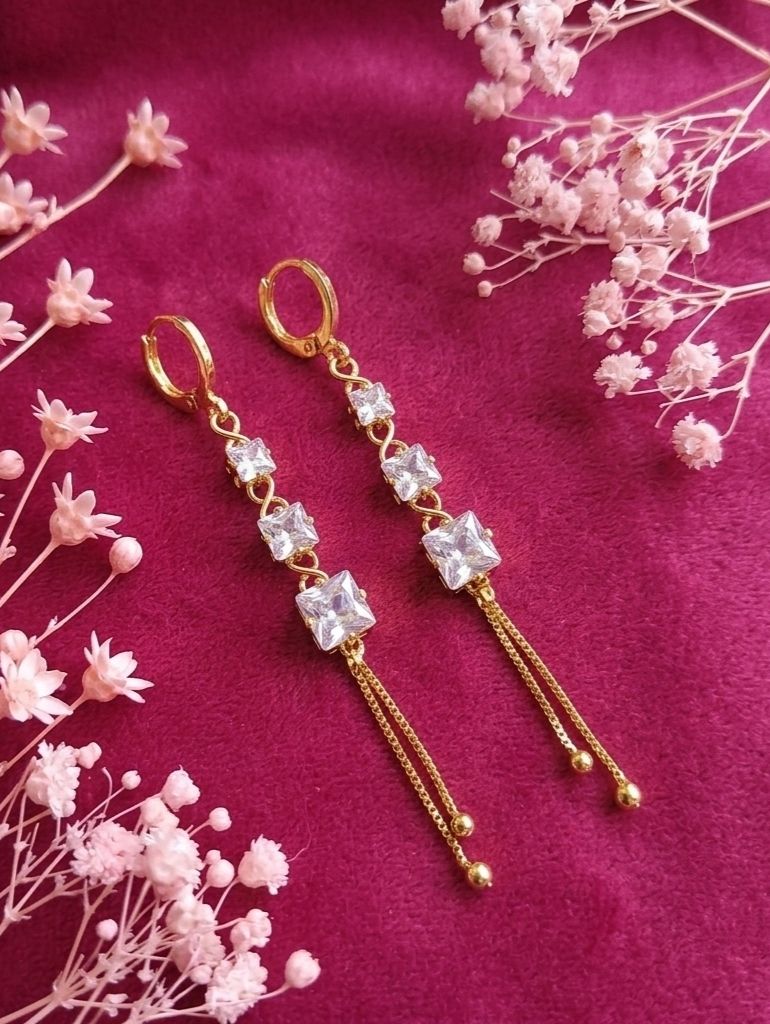 Gold Plated American Diamond Latkan Earrings for Women | Brass Fancy Drop Earrings | Party Wear Jewellery | EA-55