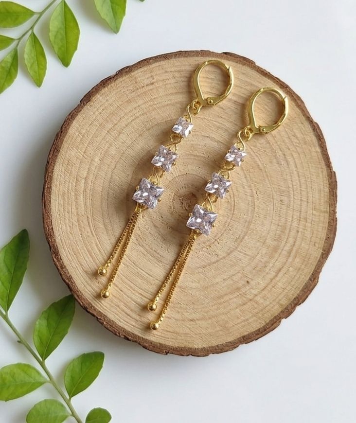 Gold Plated American Diamond Latkan Earrings for Women | Brass Fancy Drop Earrings | Party Wear Jewellery | EA-55