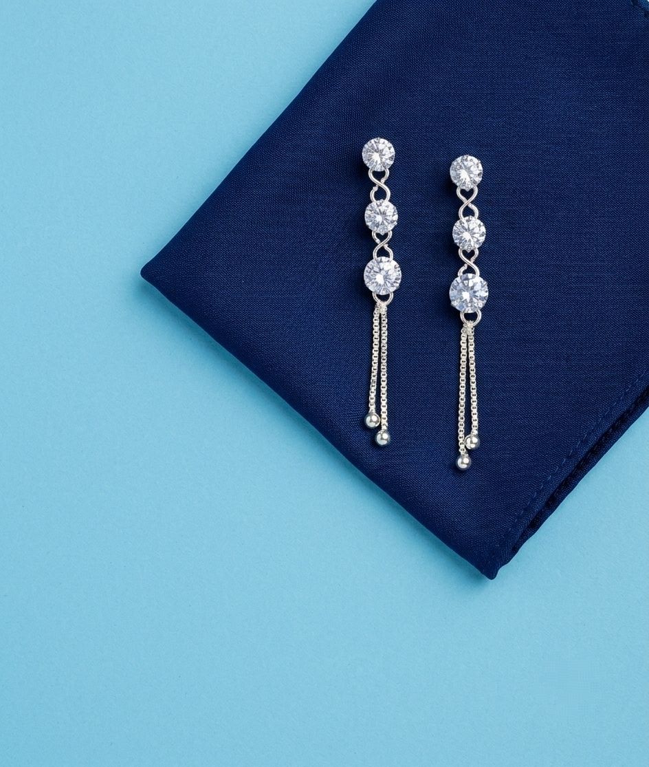 Silver Plated American Diamond Latkan Earrings for Women | Brass Fancy Drop Earrings | Party Wear Jewellery | EA-56