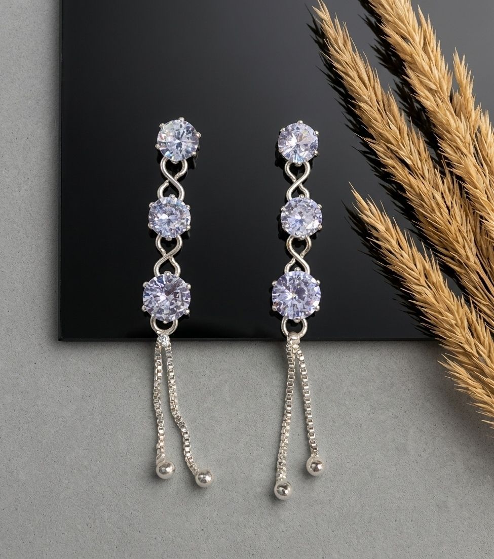 Silver Plated American Diamond Latkan Earrings for Women | Brass Fancy Drop Earrings | Party Wear Jewellery | EA-56
