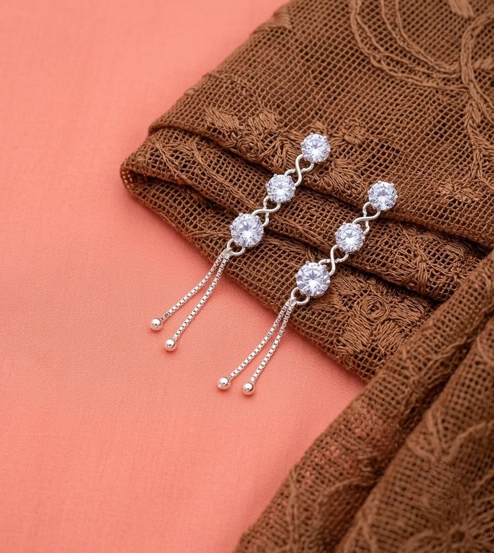 Silver Plated American Diamond Latkan Earrings for Women | Brass Fancy Drop Earrings | Party Wear Jewellery | EA-56