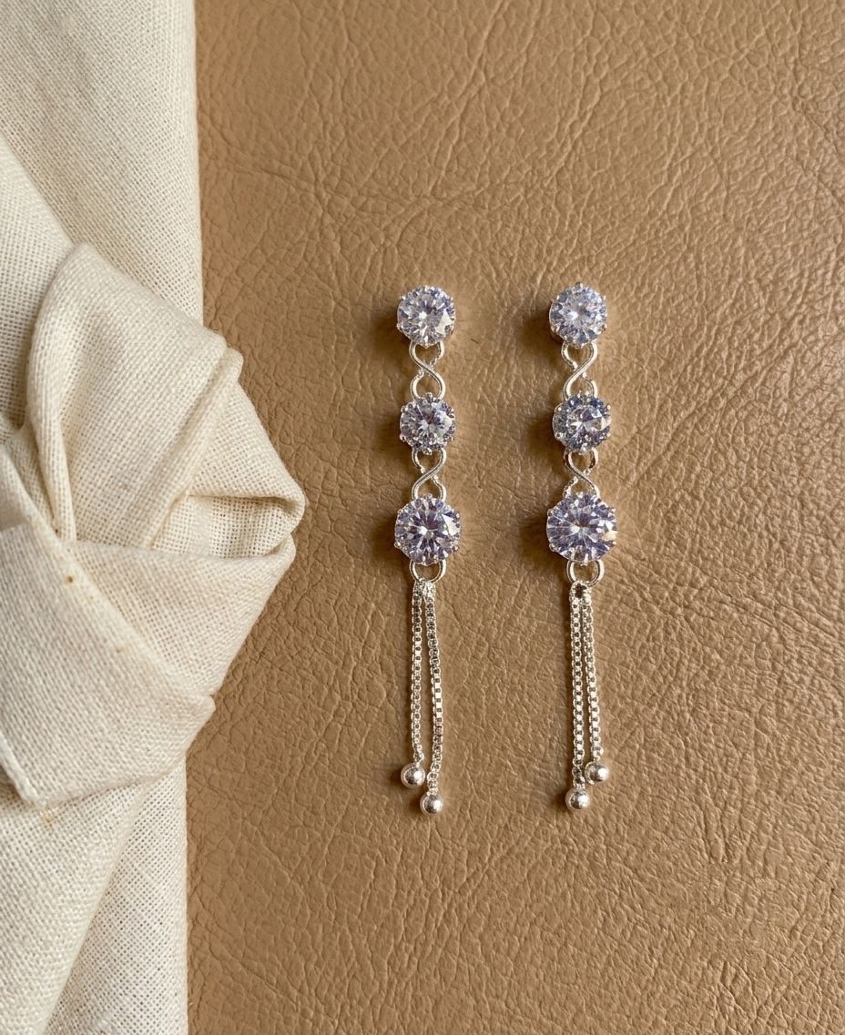 Silver Plated American Diamond Latkan Earrings for Women | Brass Fancy Drop Earrings | Party Wear Jewellery | EA-56
