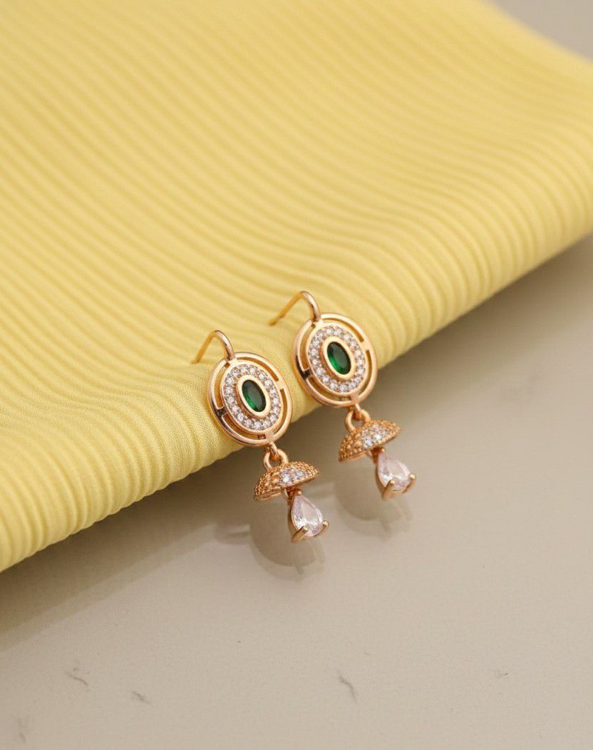 Gold Plated American Diamond Drop Earrings for Women | Multicolor Latkan Earrings | Brass & Steel Jewellery | EA-23