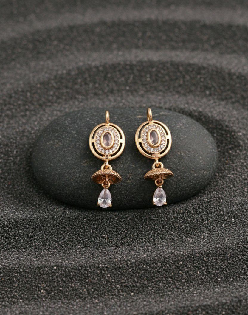 Gold Plated American Diamond Drop Earrings for Women | Multicolor Latkan Earrings | Brass & Steel Jewellery | EA-23