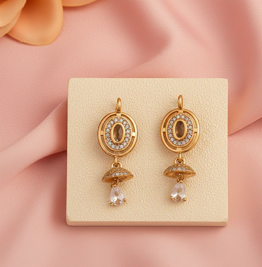 Gold Plated American Diamond Drop Earrings for Women | Multicolor Latkan Earrings | Brass & Steel Jewellery | EA-23