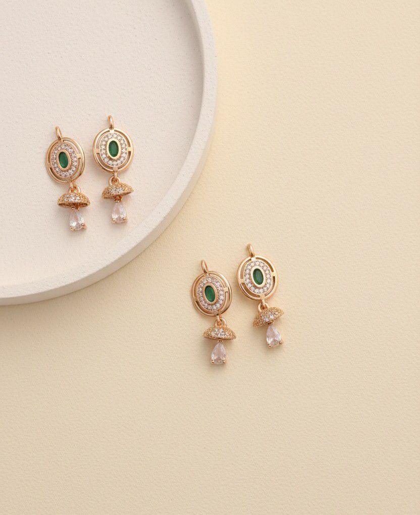 Gold Plated American Diamond Drop Earrings for Women | Multicolor Latkan Earrings | Brass & Steel Jewellery | EA-23