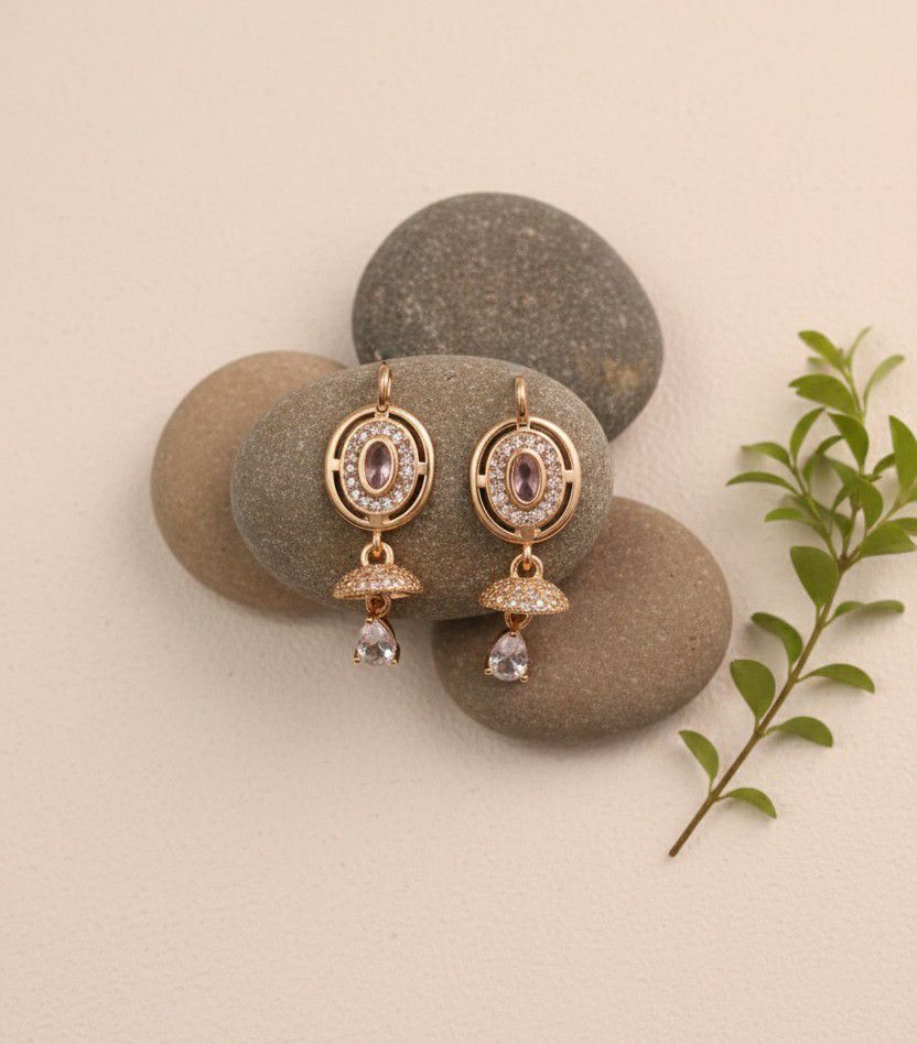 Gold Plated American Diamond Drop Earrings for Women | Multicolor Latkan Earrings | Brass & Steel Jewellery | EA-23