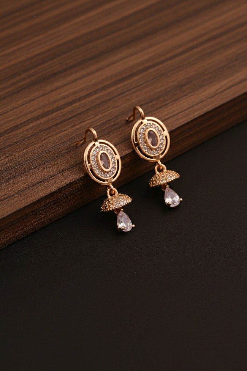 Gold Plated American Diamond Drop Earrings for Women | Multicolor Latkan Earrings | Brass & Steel Jewellery | EA-23