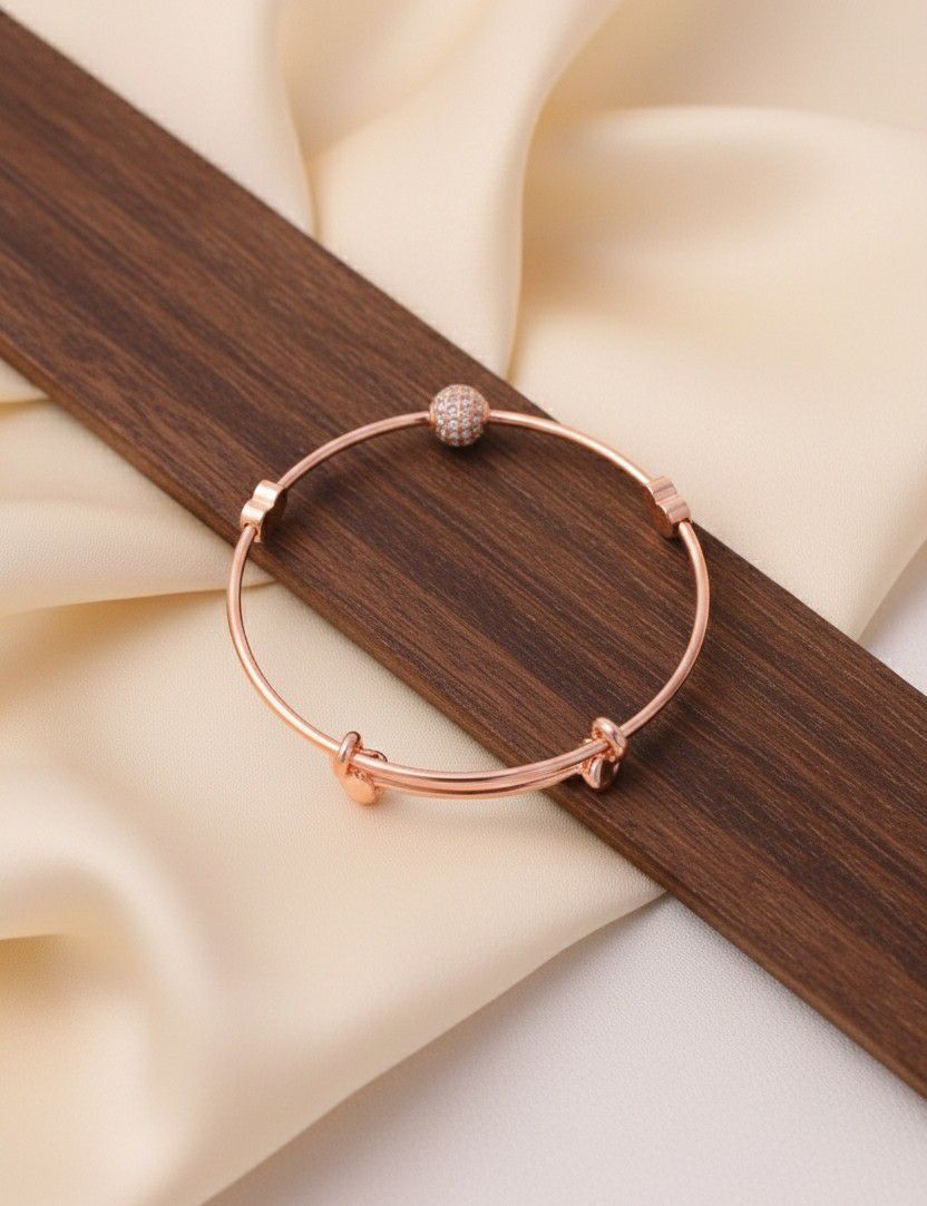 Rose Gold Plated American Diamond Kada Bracelet for Women | Adjustable Bangle Bracelet | Brass & Steel Jewellery | B-7