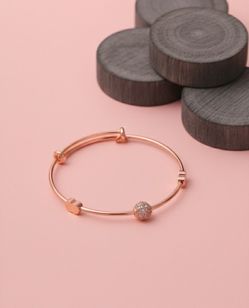 Rose Gold Plated American Diamond Kada Bracelet for Women | Adjustable Bangle Bracelet | Brass & Steel Jewellery | B-7