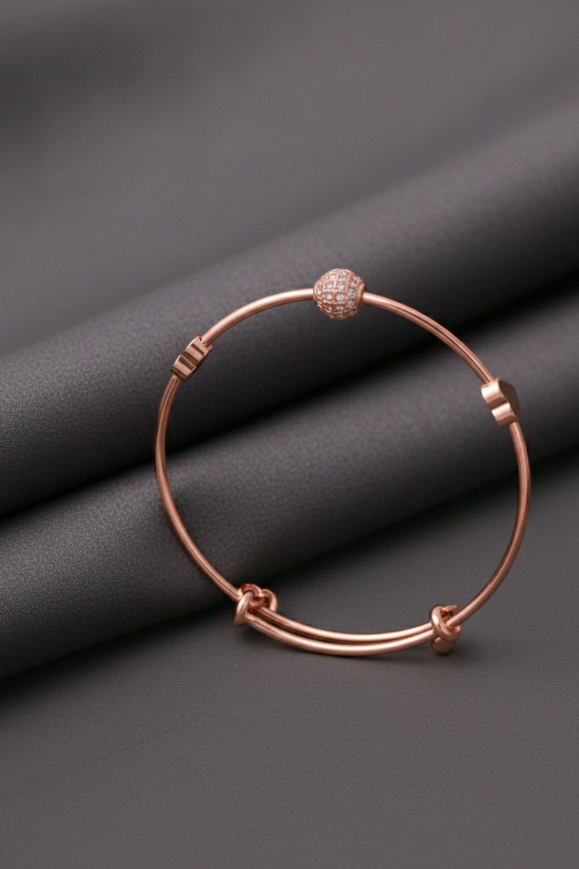 Rose Gold Plated American Diamond Kada Bracelet for Women | Adjustable Bangle Bracelet | Brass & Steel Jewellery | B-7