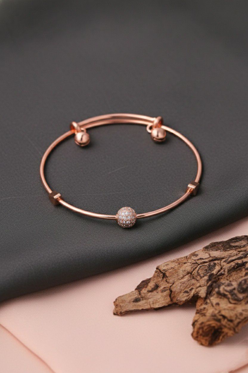 Rose Gold Plated American Diamond Kada Bracelet for Women | Adjustable Bangle Bracelet | Brass & Steel Jewellery | B-7
