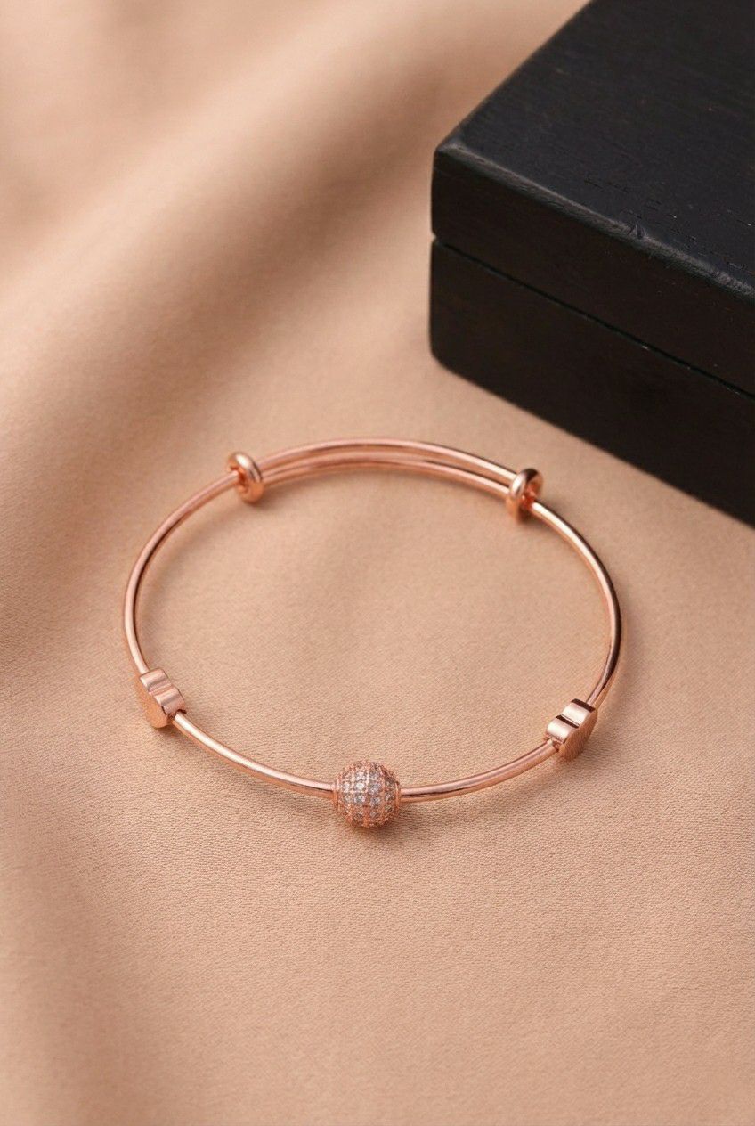 Rose Gold Plated American Diamond Kada Bracelet for Women | Adjustable Bangle Bracelet | Brass & Steel Jewellery | B-7