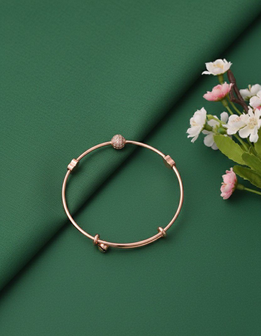 Rose Gold Plated American Diamond Kada Bracelet for Women | Adjustable Bangle Bracelet | Brass & Steel Jewellery | B-7