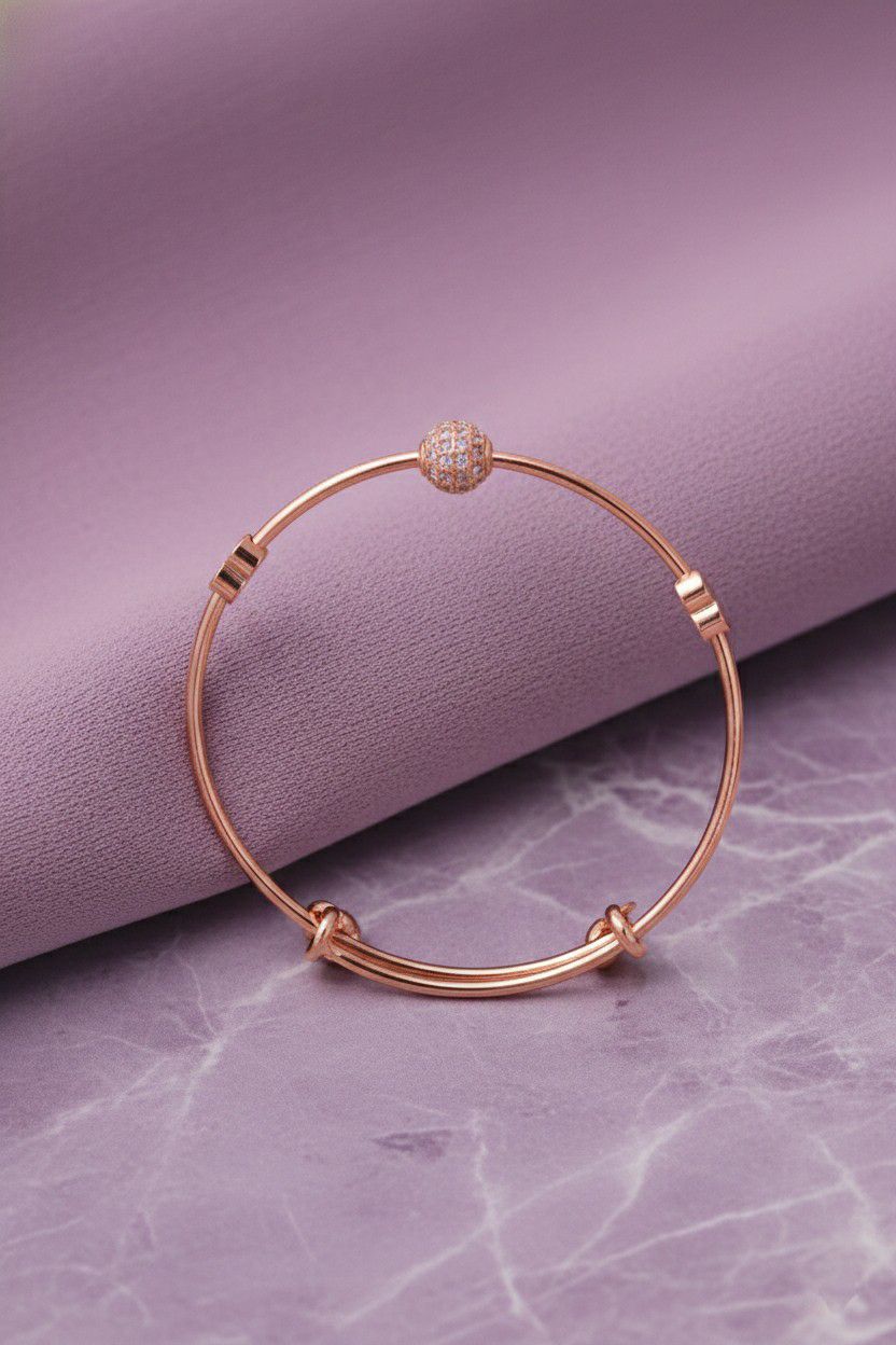 Rose Gold Plated American Diamond Kada Bracelet for Women | Adjustable Bangle Bracelet | Brass & Steel Jewellery | B-7