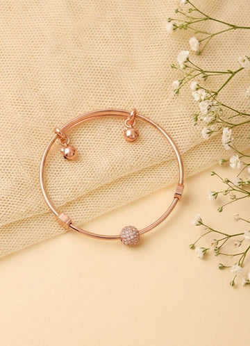 Rose Gold Plated American Diamond Kada Bracelet for Women | Adjustable Bangle Bracelet | Brass & Steel Jewellery | B-7