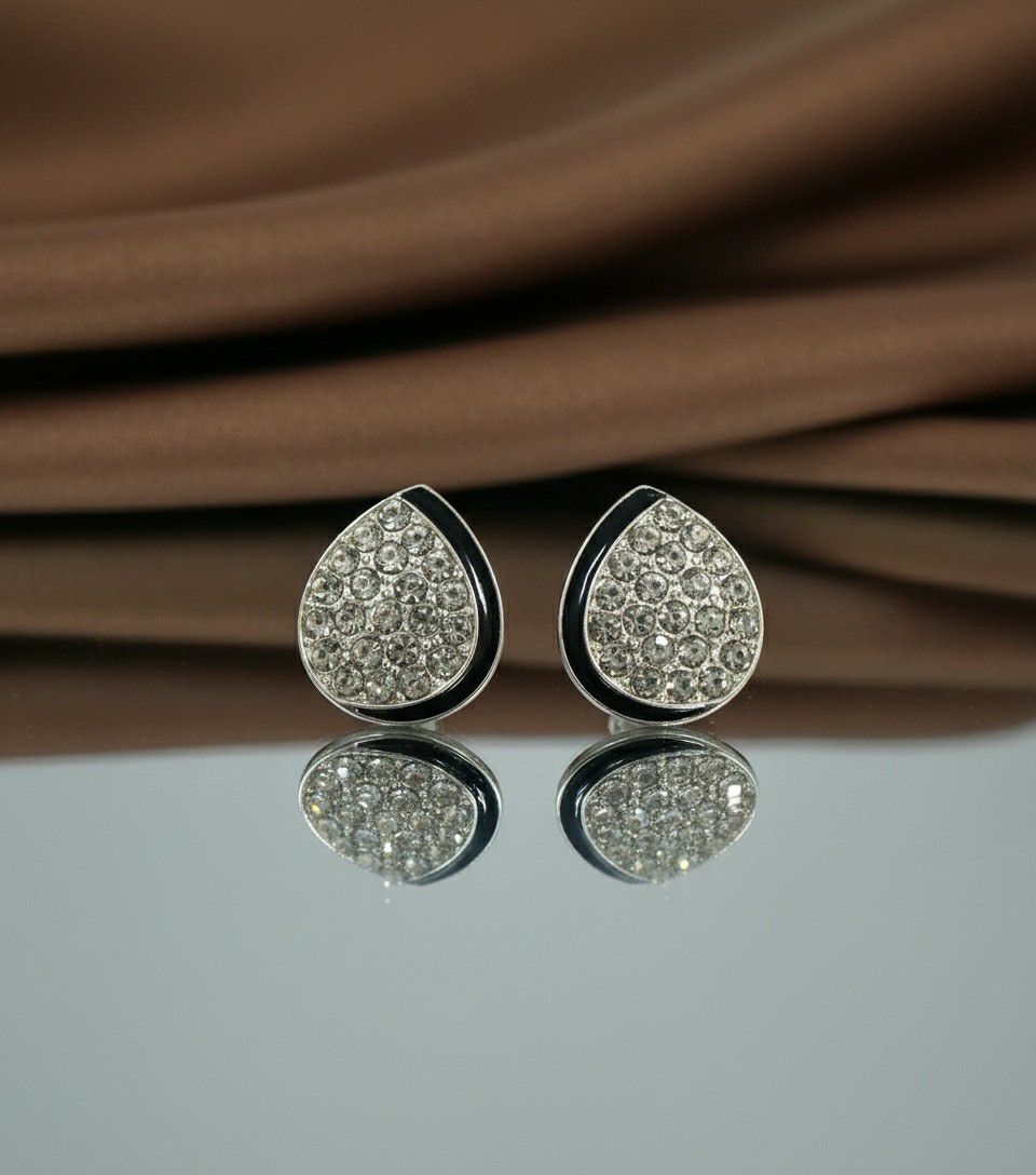 Silver Plated American Diamond Leaf Stud Earrings for Women | Minimal Brass Earrings | Daily Wear Jewellery | EA-40