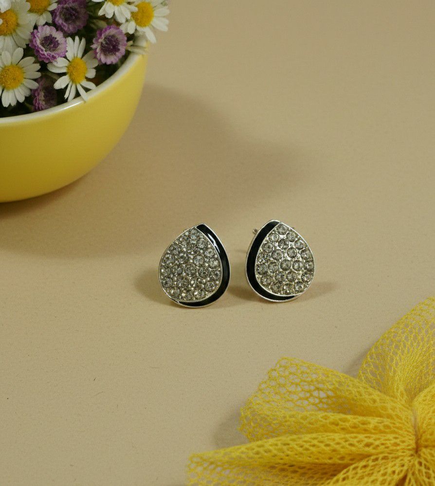 Silver Plated American Diamond Leaf Stud Earrings for Women | Minimal Brass Earrings | Daily Wear Jewellery | EA-40