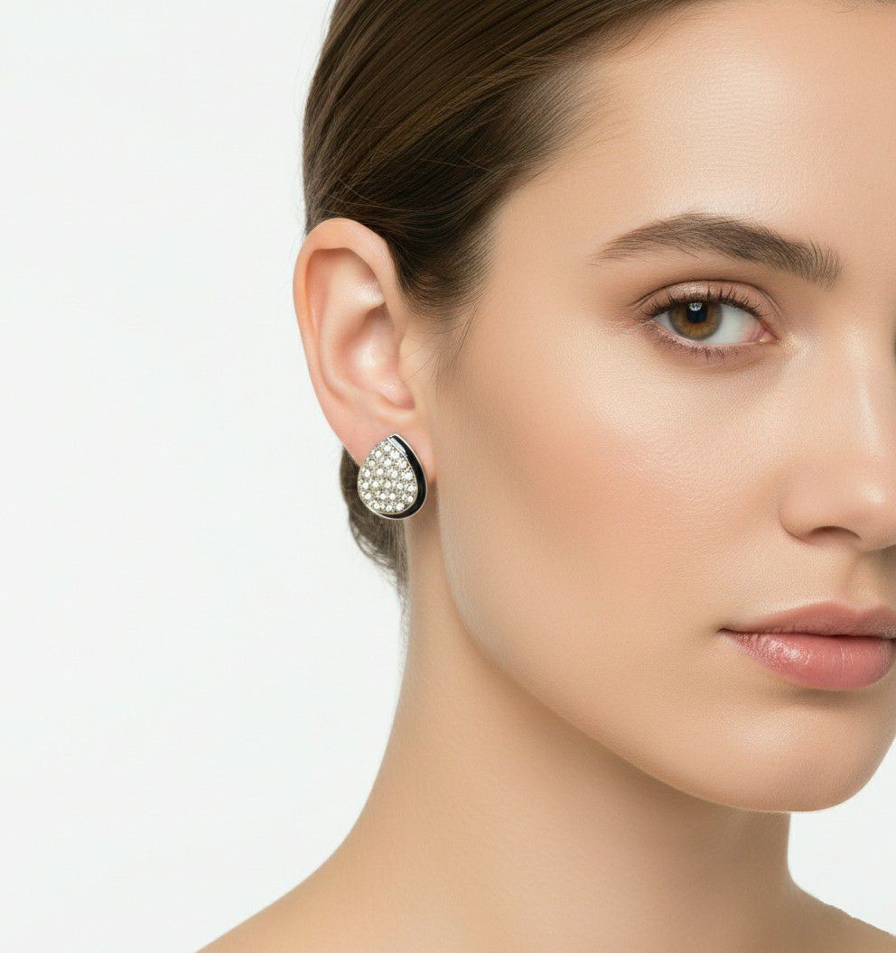 Silver Plated American Diamond Leaf Stud Earrings for Women | Minimal Brass Earrings | Daily Wear Jewellery | EA-40