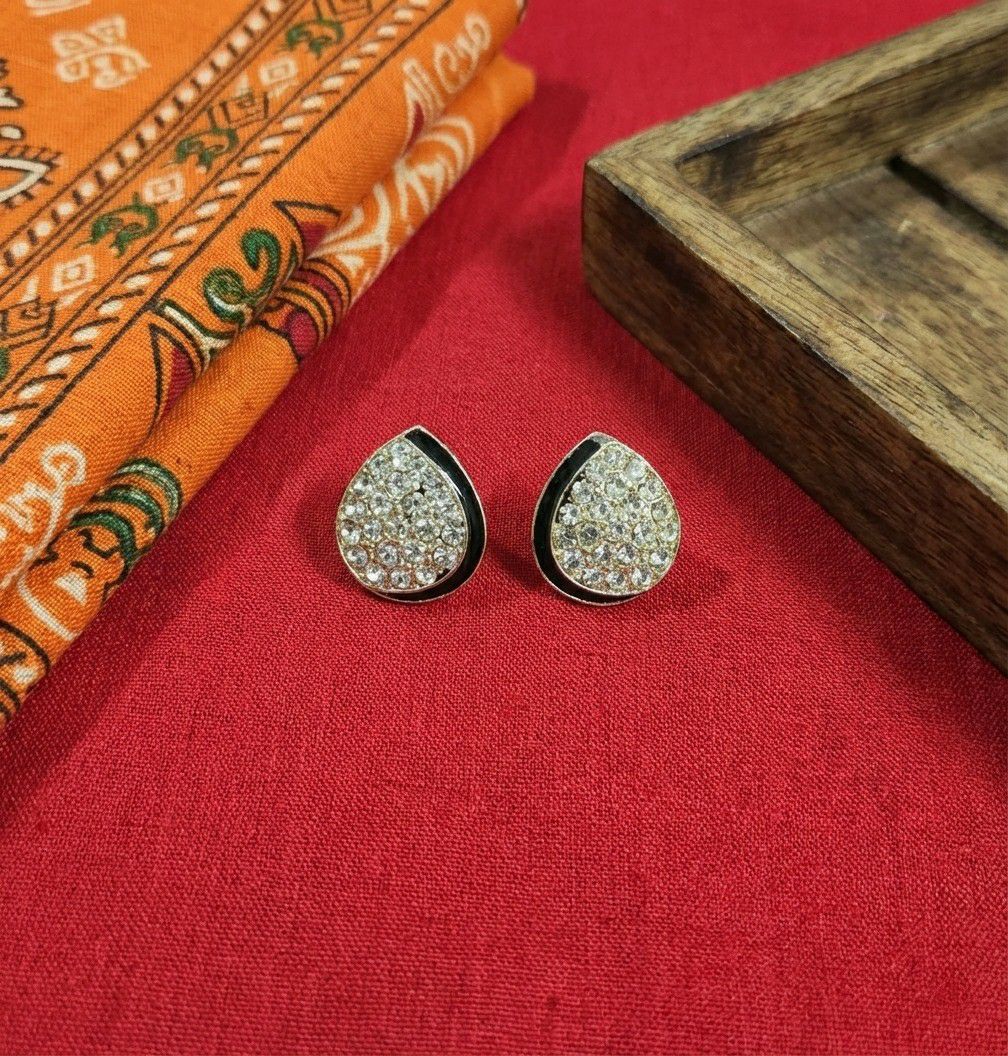 Silver Plated American Diamond Leaf Stud Earrings for Women | Minimal Brass Earrings | Daily Wear Jewellery | EA-40