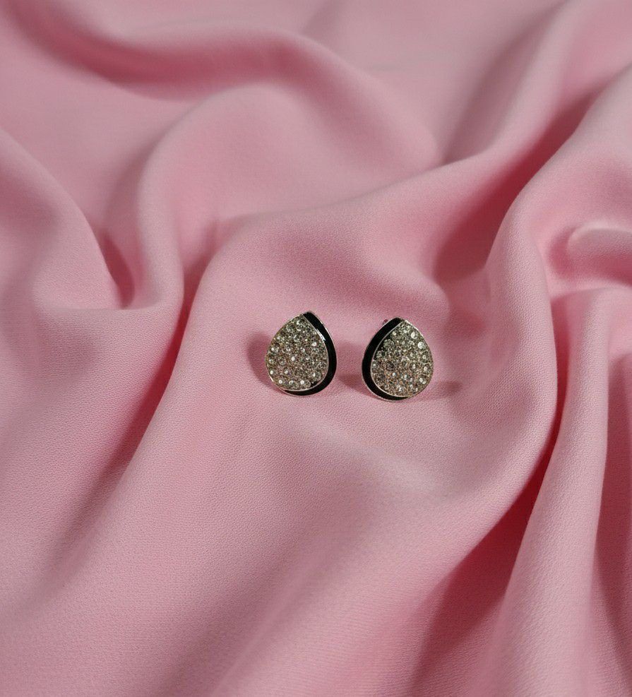 Silver Plated American Diamond Leaf Stud Earrings for Women | Minimal Brass Earrings | Daily Wear Jewellery | EA-40