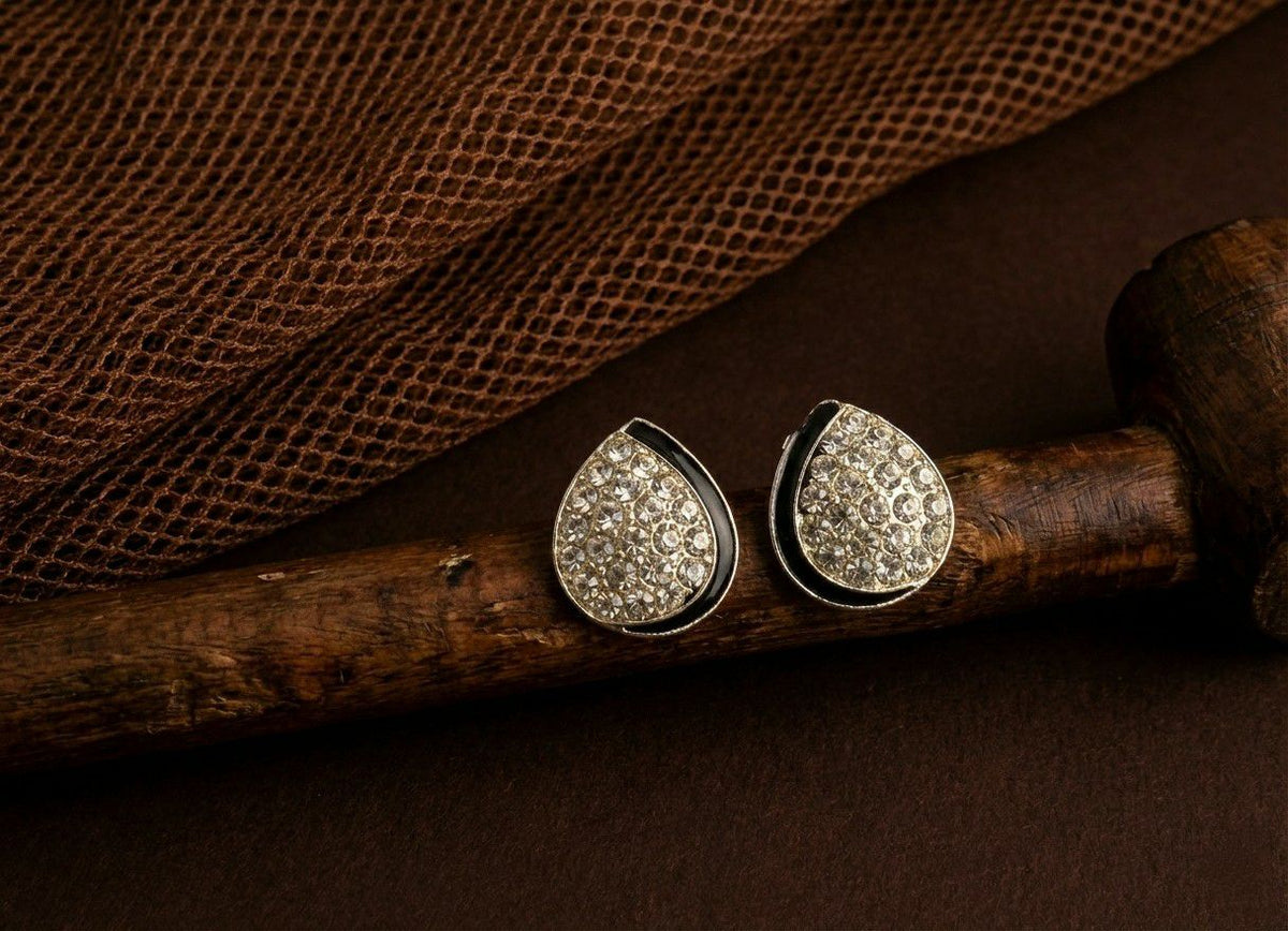 Silver Plated American Diamond Leaf Stud Earrings for Women | Minimal Brass Earrings | Daily Wear Jewellery | EA-40