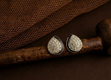 Silver Plated American Diamond Leaf Stud Earrings for Women | Minimal Brass Earrings | Daily Wear Jewellery | EA-40